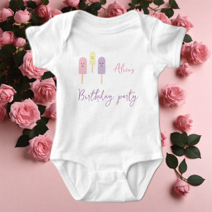Ice Cream Cone Scoop Confetti Pink Kids Birthday Baby Bodysuit