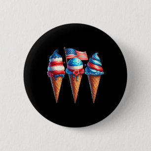 Ice Cream Cone Scoops Designed American Flag 4th O 2 Inch Round Button