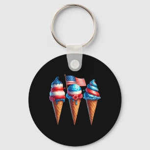 Ice Cream Cone Scoops Designed American Flag 4th O Keychain