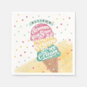 Ice Cream Cone Scoops Treat Bright Birthday Party Napkin