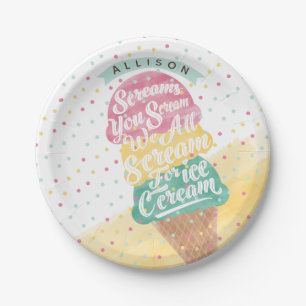Ice Cream Cone Scoops Treat Bright Birthday Party Paper Plate