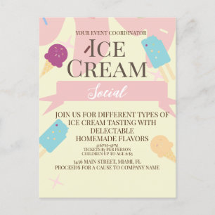 Ice Cream Cone Social Flyers Invitation Yellow Postcard