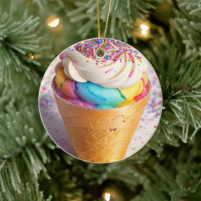 Ice Cream Cone Sprinkles Ceramic Ornament (Tree)