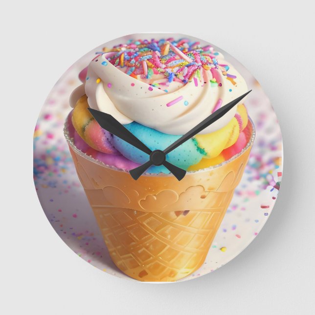 Ice Cream Cone Sprinkles Round Clock (Front)