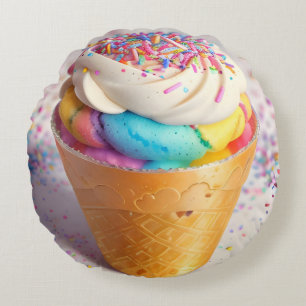 Ice Cream Cone Sprinkles Round Pillow