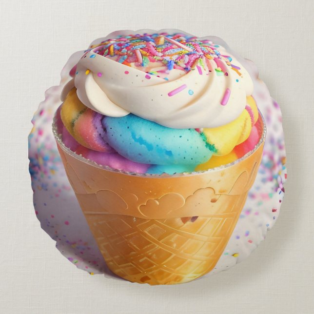 Ice Cream Cone Sprinkles Round Pillow (Front)