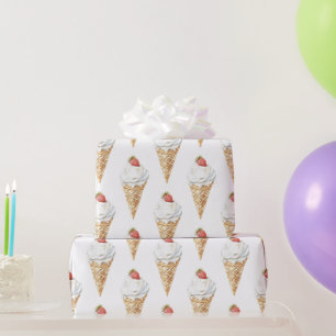 Ice Cream Cone Strawberry Birthday  Wrapping Paper