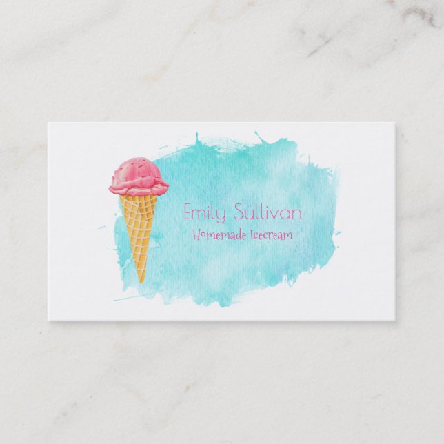 Ice Cream Cone With A Blue Paint Splatter Business Card (Front)