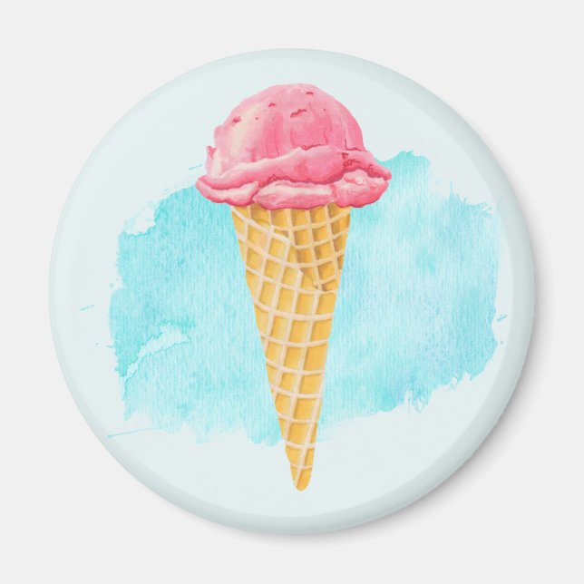 Ice Cream Cone With A Blue Paint Splatter Magnet (Front)