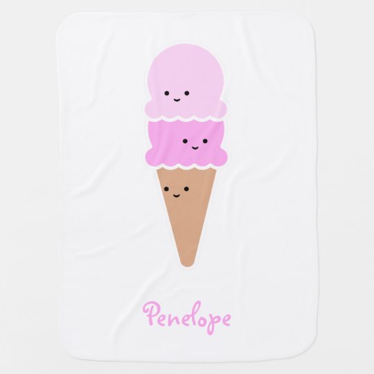Ice Cream Cone with Cute Faces | Personalized Baby Blanket