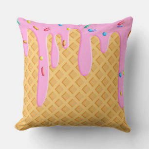 Ice Cream Cone With Pink Frosting & Sprinkles Throw Pillow