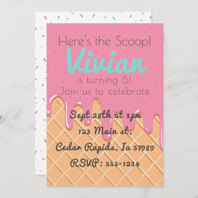 Ice Cream Cone With Sprinkles Fun Invitation (Front/Back)