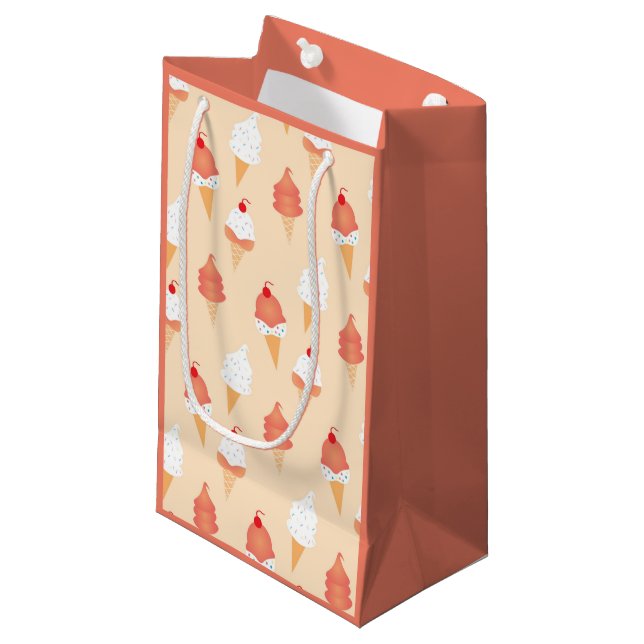 Ice Cream Cone With Sprinkles Pink Peach Pattern Small Gift Bag (Front Angled)