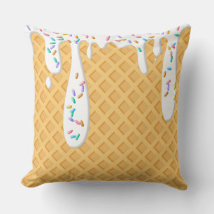 Ice Cream Cone With Vanilla Frosting & Sprinkles Throw Pillow
