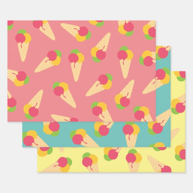 Ice Cream Cone Wrapping Paper Sheet (Set)