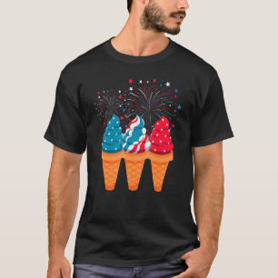 Ice Cream Cones 4th Of July Patriotic USA Flag Pri T-Shirt