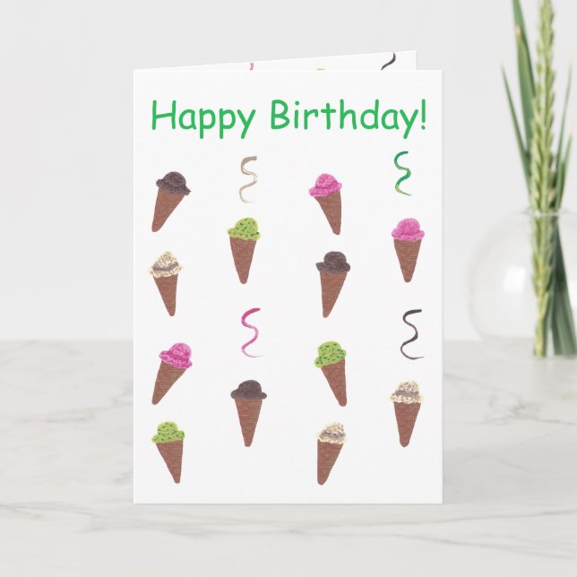 Ice Cream Cones and Ribbons Happy Birthday Cards (Front)