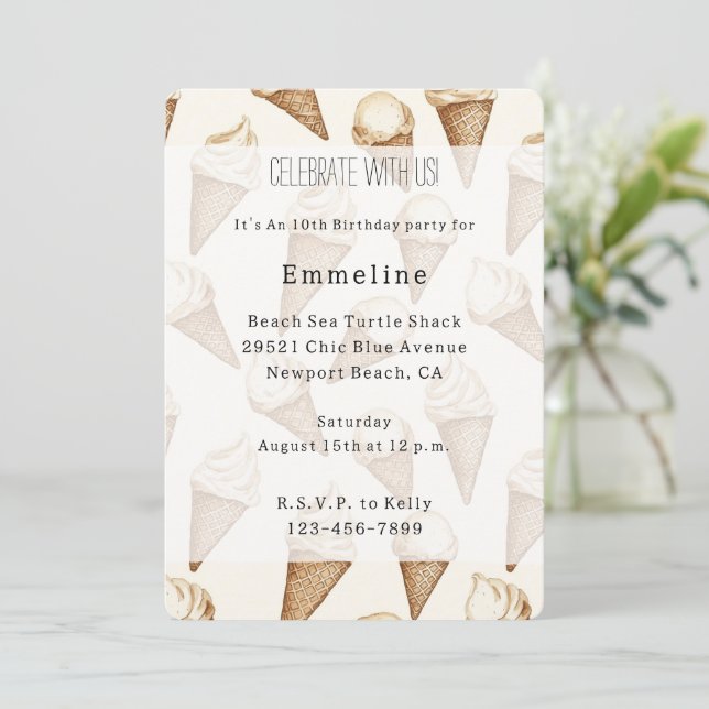 Ice Cream Cones Birthday Invitation (Standing Front)