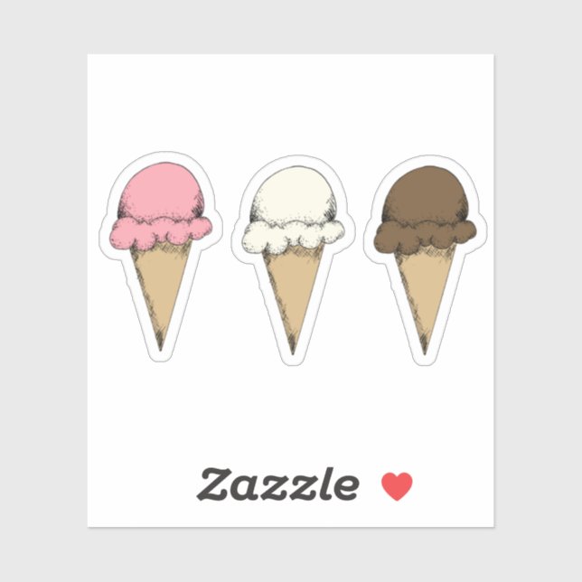 Ice Cream Cones Chocolate Strawberry Vanilla (Sheet)