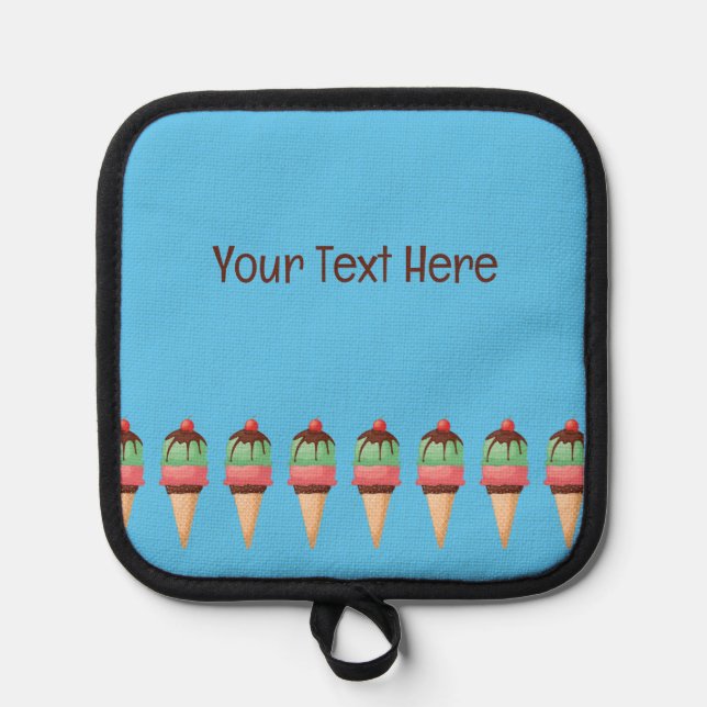 Ice Cream Cones Custom Text Pot Holder (Front)