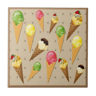 Ice cream cones hearts-Beige Tile