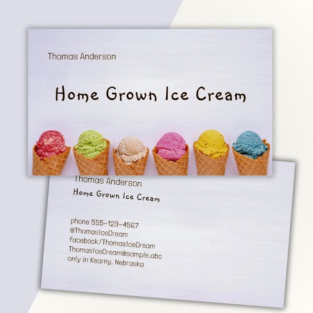 Ice Cream Cones on Blue, Modern Business Card (Creator Uploaded)