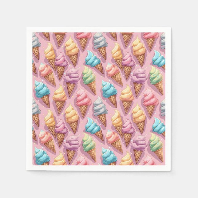 Ice Cream Cones On Pink Napkin (Front)