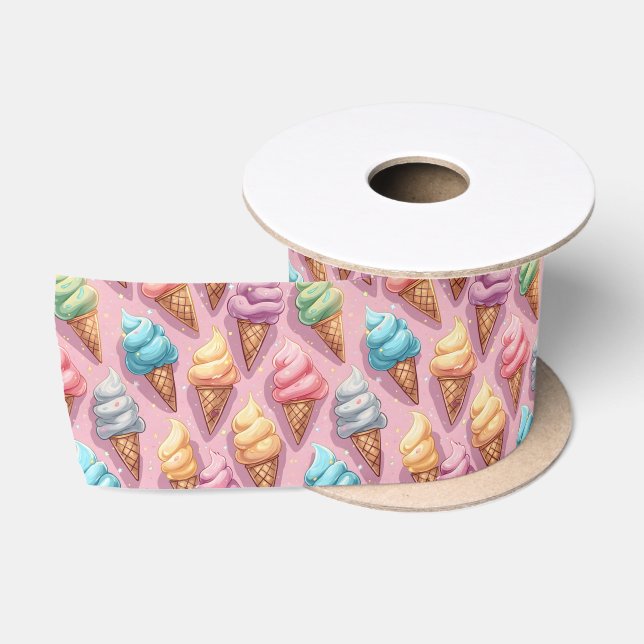 Ice Cream Cones On Pink Satin Ribbon (Spool)