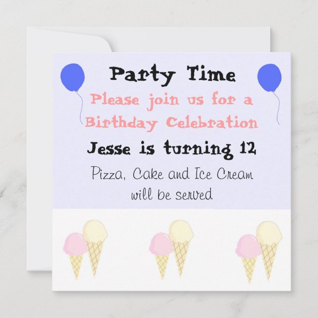 Ice Cream Cones Party Invitations (Front)