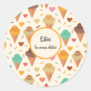 Ice cream cones pattern Custom personalized  Classic Round Sticker