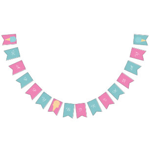 Ice Cream Cones Pink Blue Happy Birthday  Bunting Flags