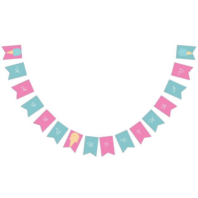 Ice Cream Cones Pink Blue Happy Birthday  Bunting Flags (All)