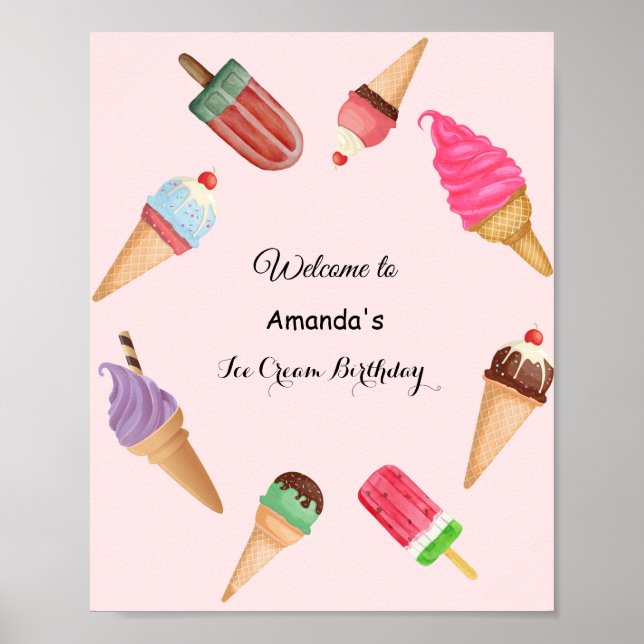 Ice Cream Cones Popsicles Birthday  Poster (Front)