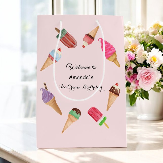 Ice Cream Cones Popsicles Party Pink  Medium Gift Bag (Creator Uploaded)