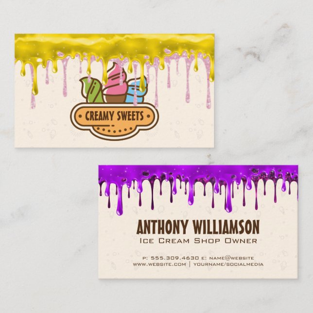 Ice Cream Cones | Sparkly Icing Drips Business Card (Front/Back)