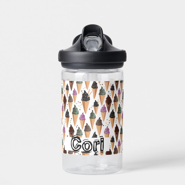Ice Cream Cones with Sprinkles Custom Name  Water Bottle (Front)