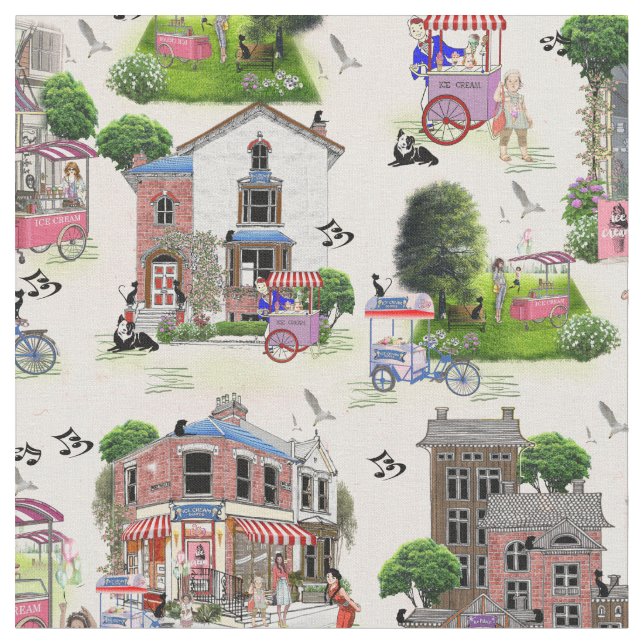 Ice Cream Country Repeat Design Fabric (Close Up)