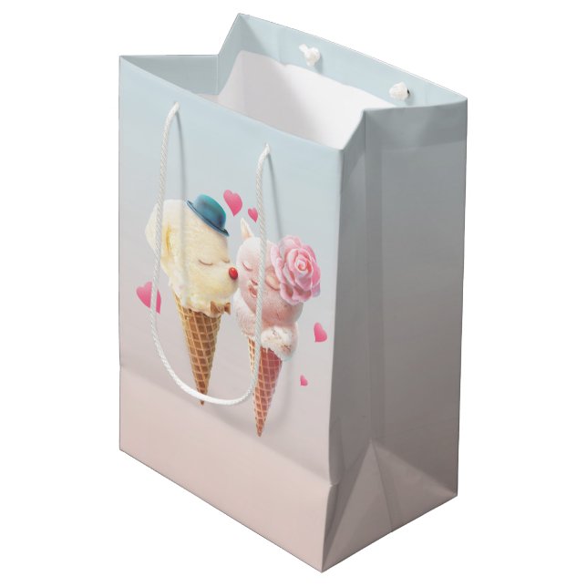 Ice Cream Couple – Love at First Lick Medium Gift Bag (Front Angled)