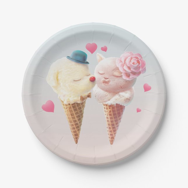 Ice Cream Couple – Love at First Lick Paper Plate (Front)