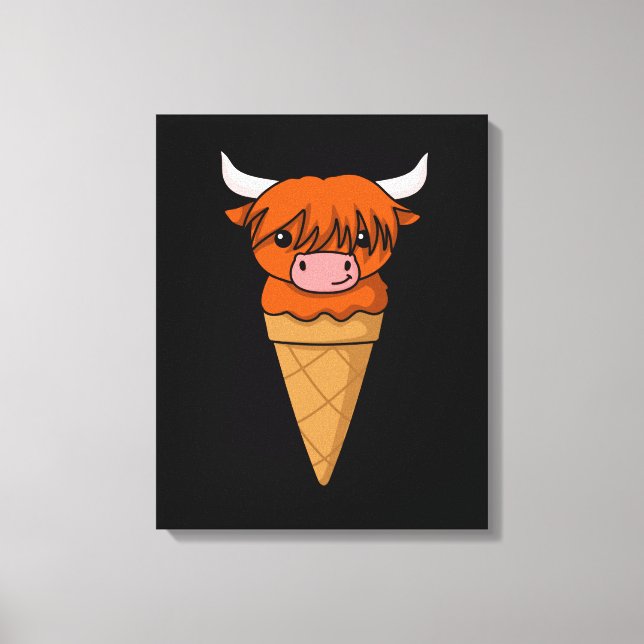 Ice Cream Cow Gifts Funny Scottish Highland Cow Canvas Print (Front)