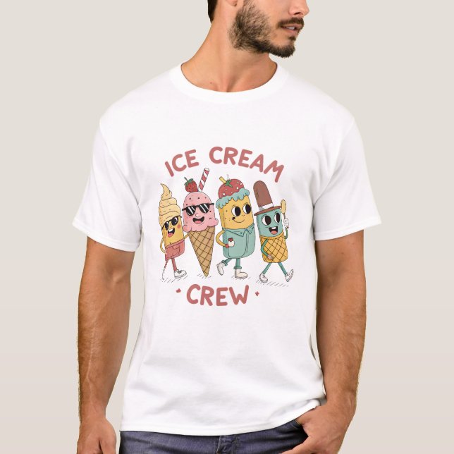 Ice Cream Crew – Cute Cartoon Popsicle & Cone Char T-Shirt (Front)