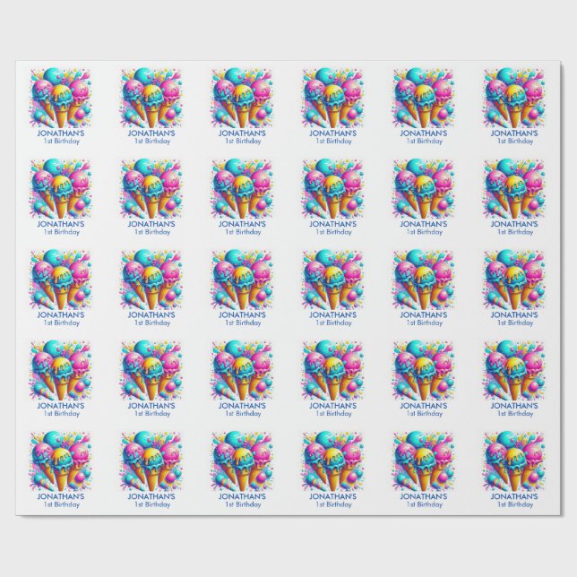ice cream cute birthday wrapping paper (Flat)