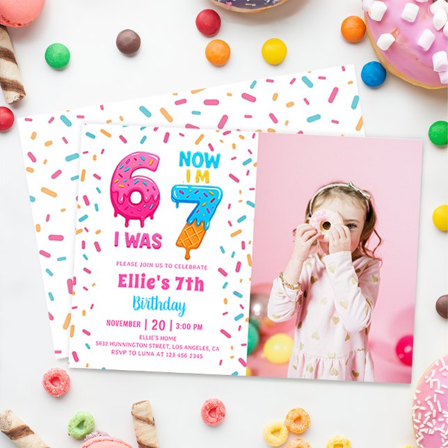 Ice Cream Donut Six Seven Birthday Photo Invitation (Creator Uploaded)