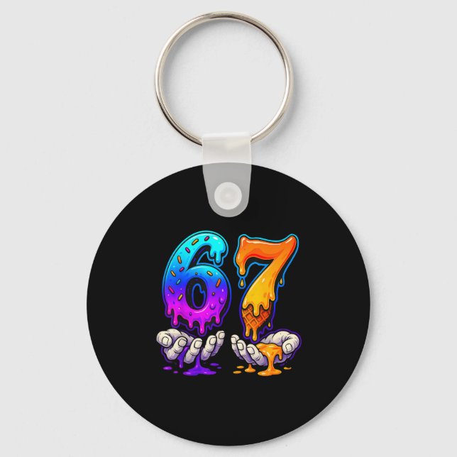 Ice Cream Drip 6 7 Number 67 Six Seven Meme Mens B Keychain (Front)