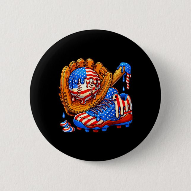Ice Cream Drip Baseball Stuff American Flag for 2 Inch Round Button (Front)