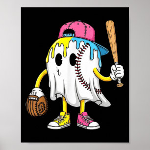 Ice Cream Drip Ghost Baseball Spots Baseball Drip  Poster