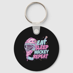 Ice Cream Drip Hockey Goalie Mask Eat Sleep Hockey Keychain