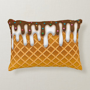 Ice Cream Drip Waffle Cone Chocolate And Vanilla  Accent Pillow