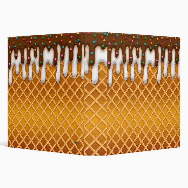 Ice Cream Drip Waffle Cone Chocolate And Vanilla  Binder (Background)