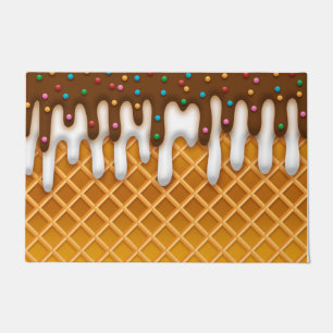 Ice Cream Drip Waffle Cone Chocolate And Vanilla  Doormat